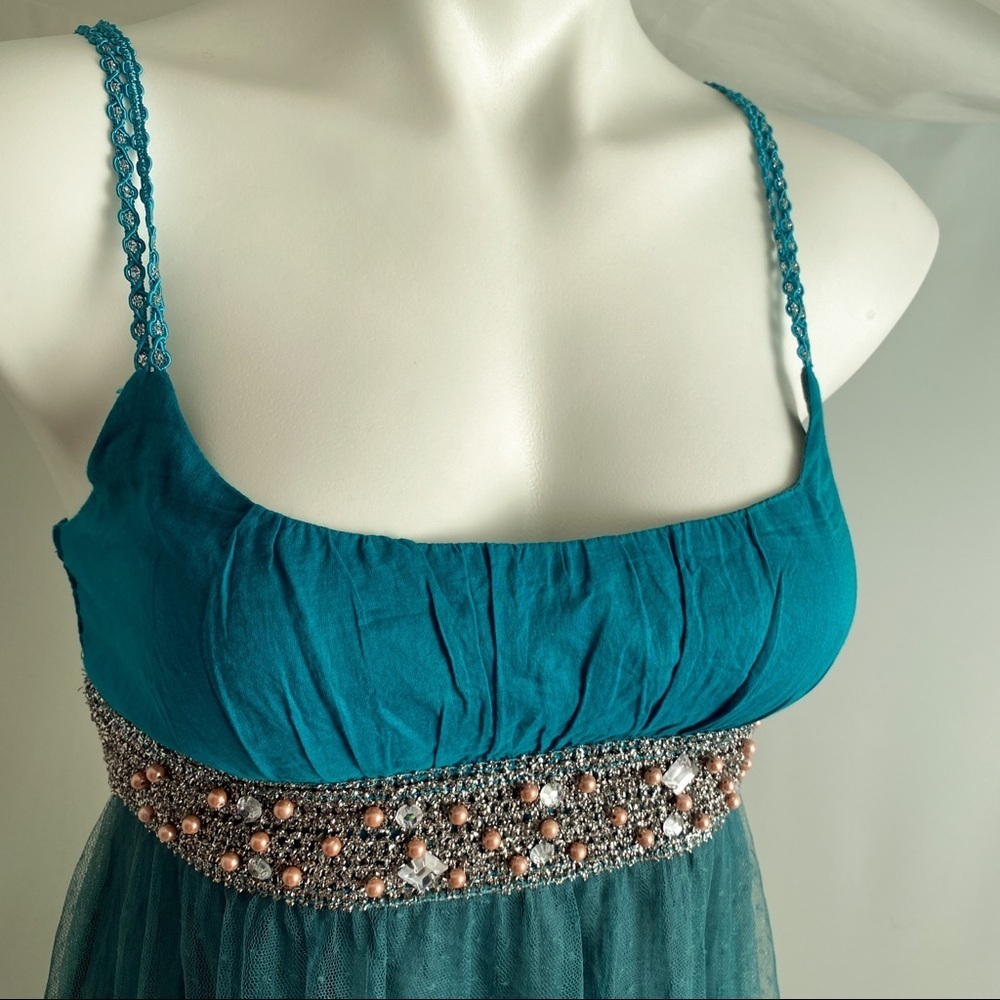 Free People Princess Voile teal babydoll empire waist dress 6 - Picture 5 of 12